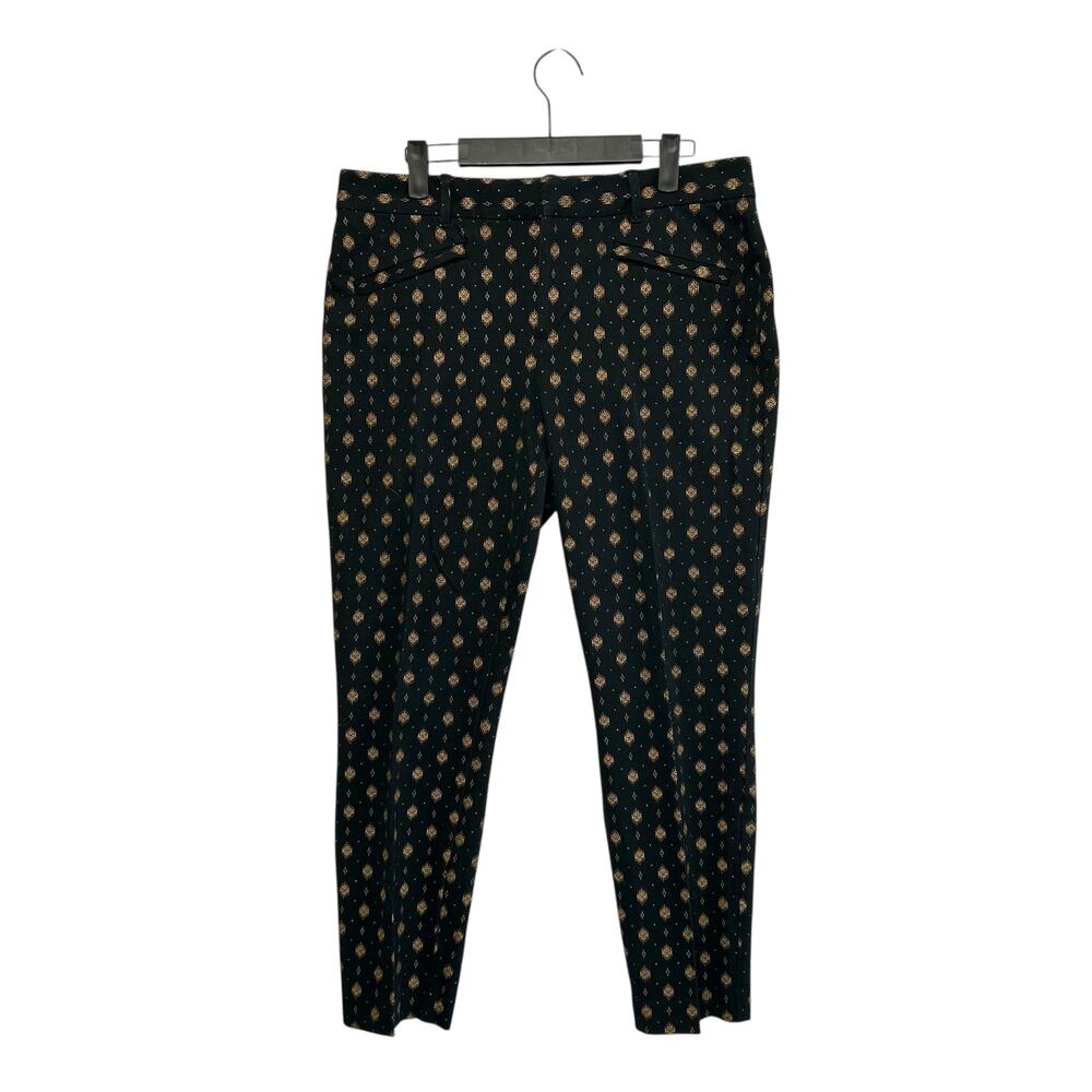GAP Curvy Skinny Ankle Pants Women's Sz 12 Black Foil Gold Geometric Shimmer